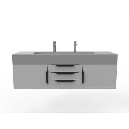 Castello Usa Nile 60" Wall Mounted Gray Vanity With Gray Top And Black Handles CB-MC-60G-BL-2053-GR